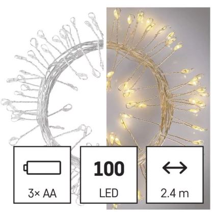 LED  reťaz 100xLED/3xAA 2,7m teplá biela