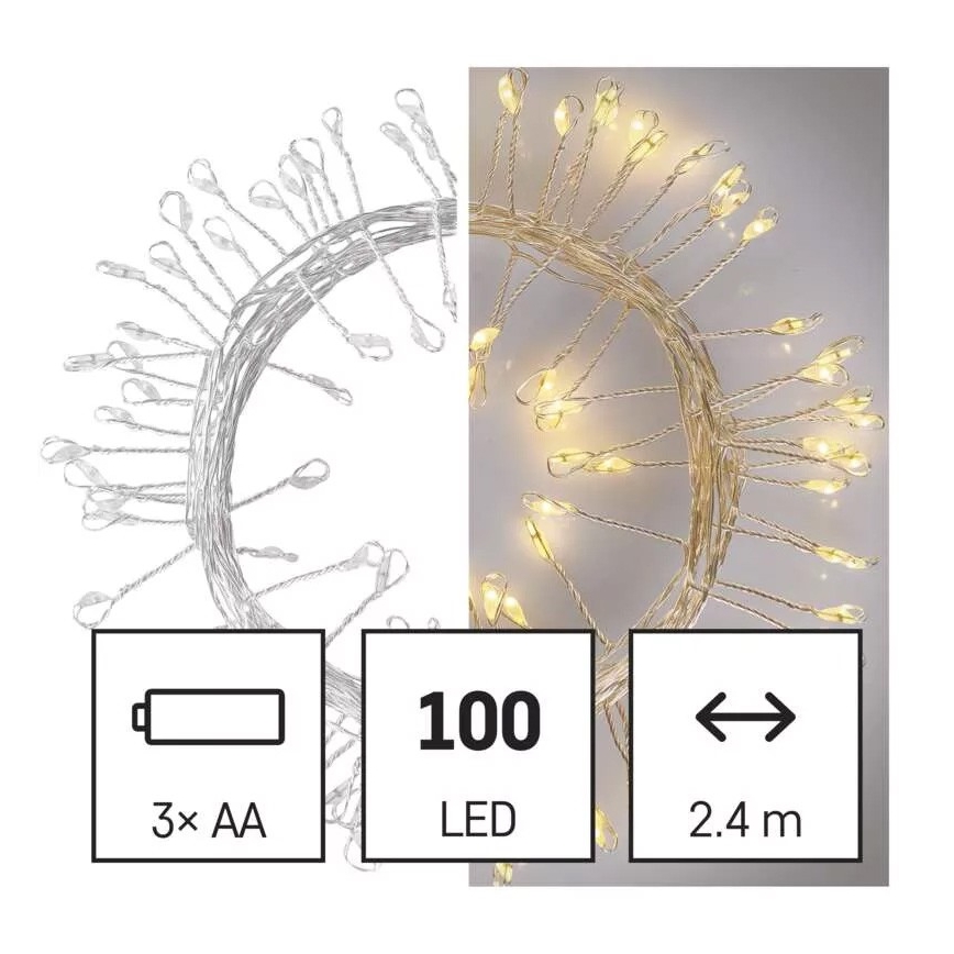 LED  reťaz 100xLED/3xAA 2,7m teplá biela