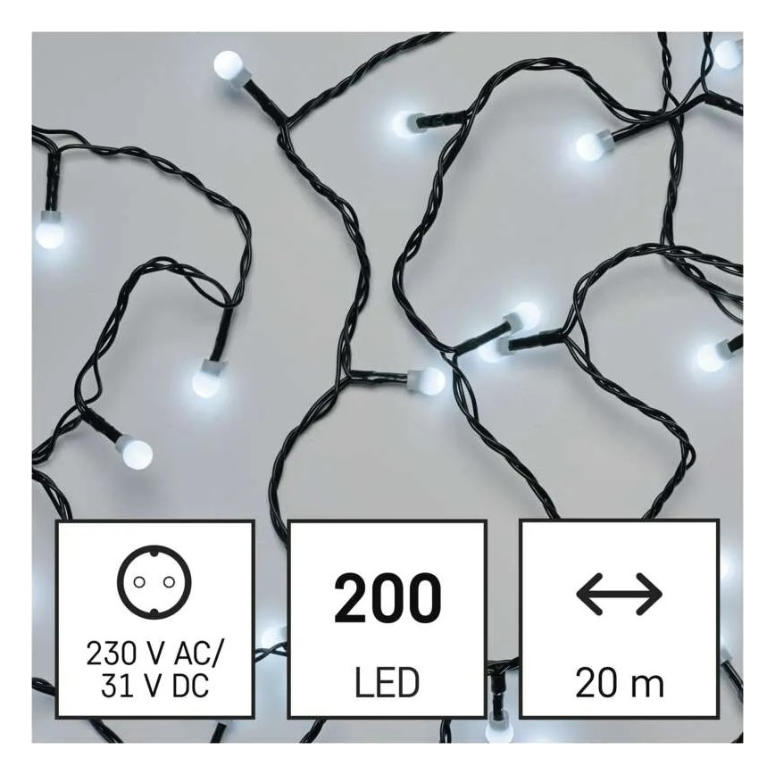 LED reťaz 200xLED/8 funkcií 20m IP44 studená biela