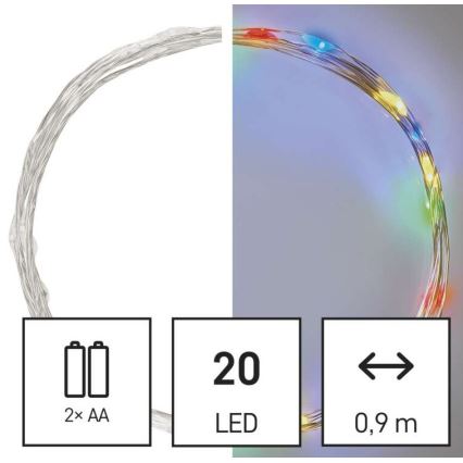 LED reťaz 20xLED/2xAA 2,4m viacfarebná