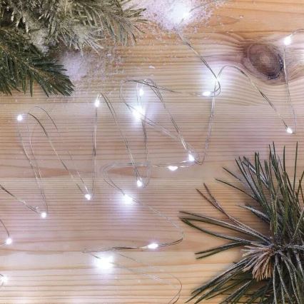 LED reťaz 20× LED / 2× AA, 2,4 m, studená biela