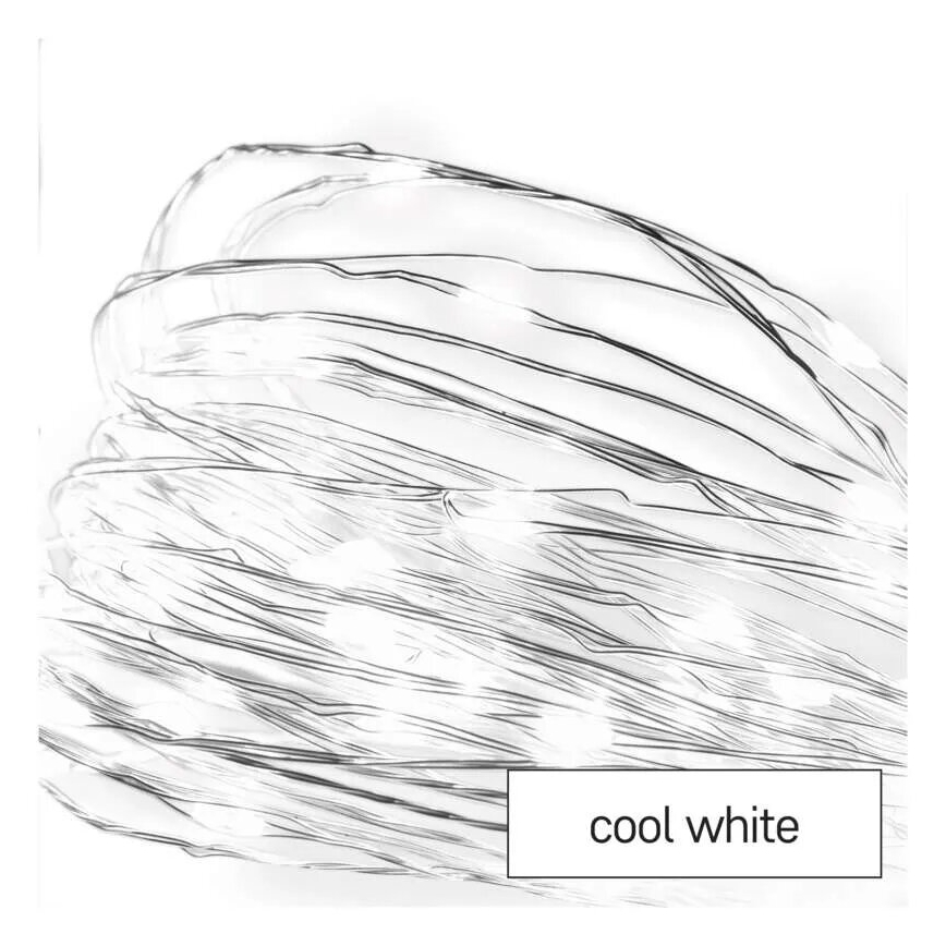 LED reťaz 20× LED / 2× AA, 2,4 m, studená biela