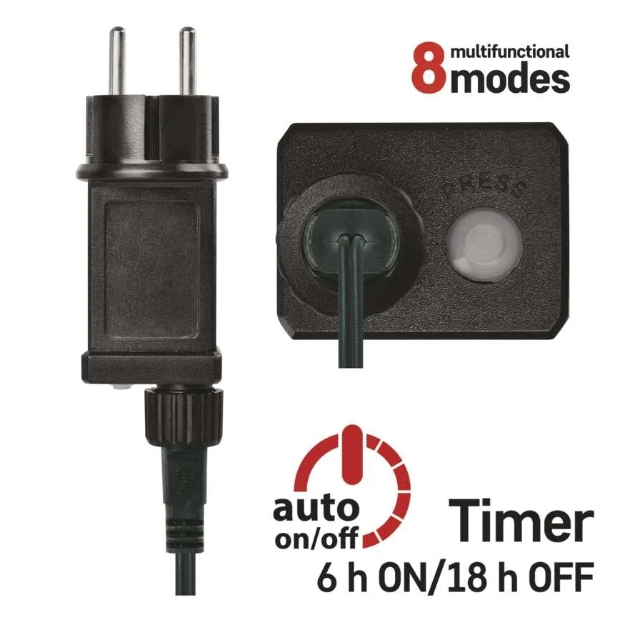 LED reťaz 300xLED/8 funkcií 35 m IP44 teplá biela