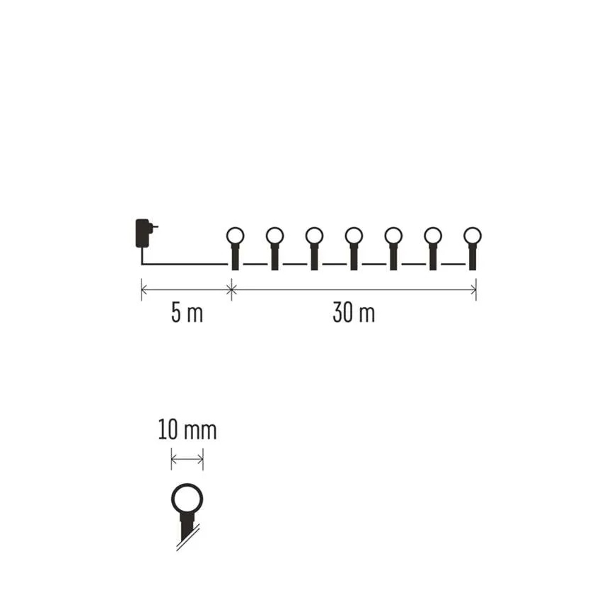 LED reťaz 300xLED/8 funkcií 35 m IP44 teplá biela