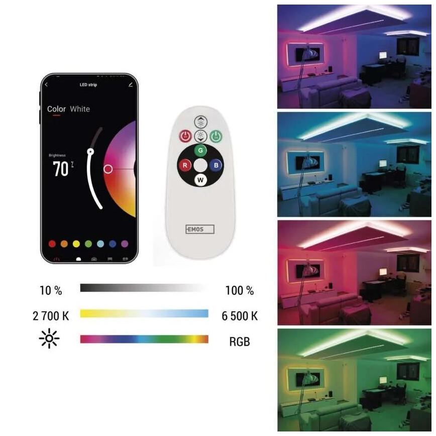 LED RGB+CCT Stmievateľný pásik GOSMART LED/11W/230V 2 m 2700-6500K IP44 Wi-Fi + diaľkové ovládanie