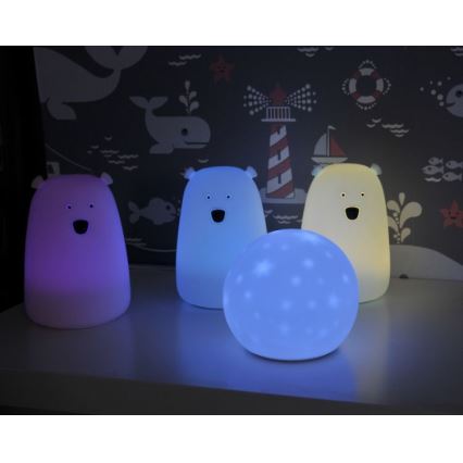 LED RGB Detská dotyková lampička BEAR LED/0,8W/5V biela + USB