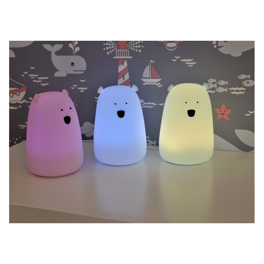 LED RGB Detská dotyková lampička BEAR LED/0,8W/5V modrá