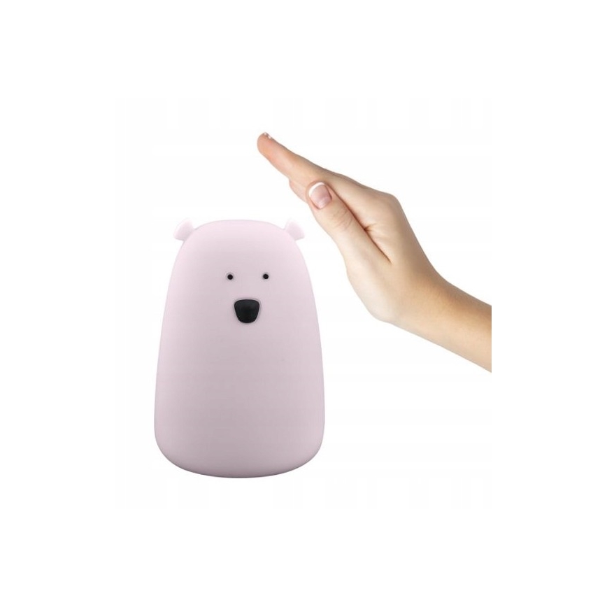 LED RGB Detská dotyková lampička BEAR LED/0,8W/5V ružová + USB