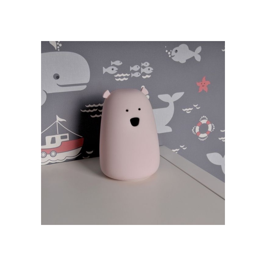 LED RGB Detská dotyková lampička BEAR LED/0,8W/5V ružová + USB