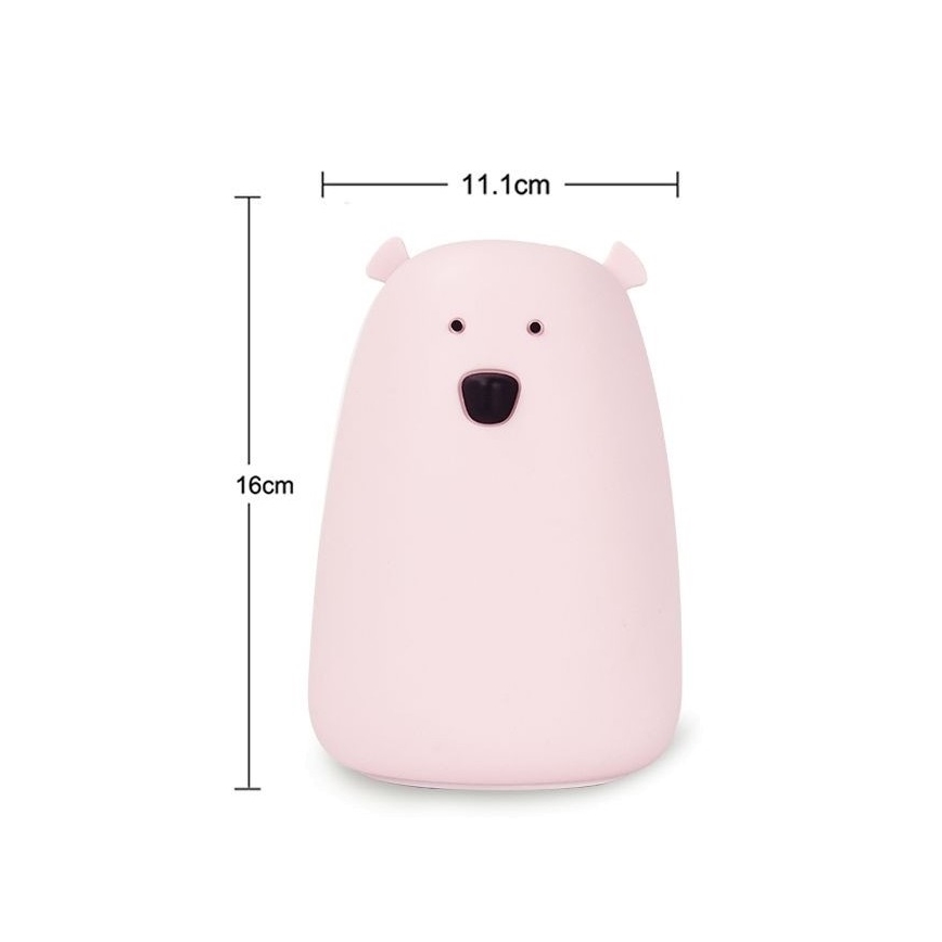 LED RGB Detská dotyková lampička BEAR LED/0,8W/5V ružová + USB