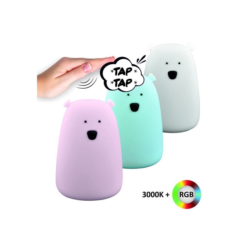 LED RGB Detská dotyková lampička BEAR LED/0,8W/5V ružová + USB
