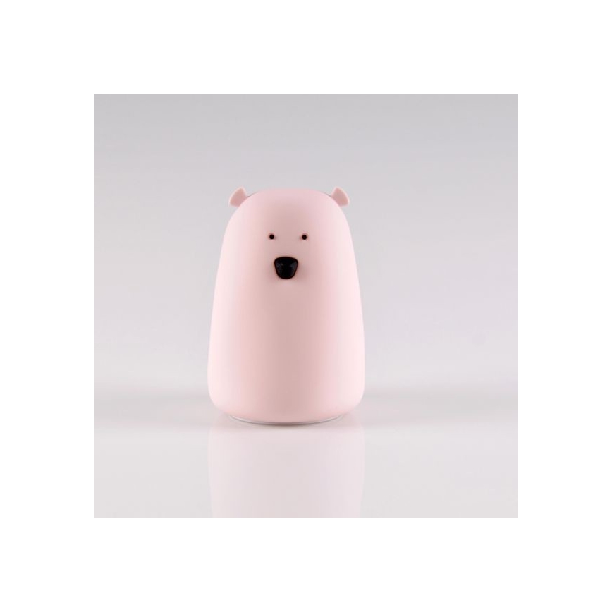 LED RGB Detská dotyková lampička BEAR LED/0,8W/5V ružová + USB