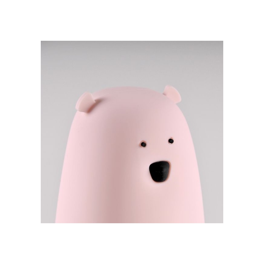 LED RGB Detská dotyková lampička BEAR LED/0,8W/5V ružová + USB