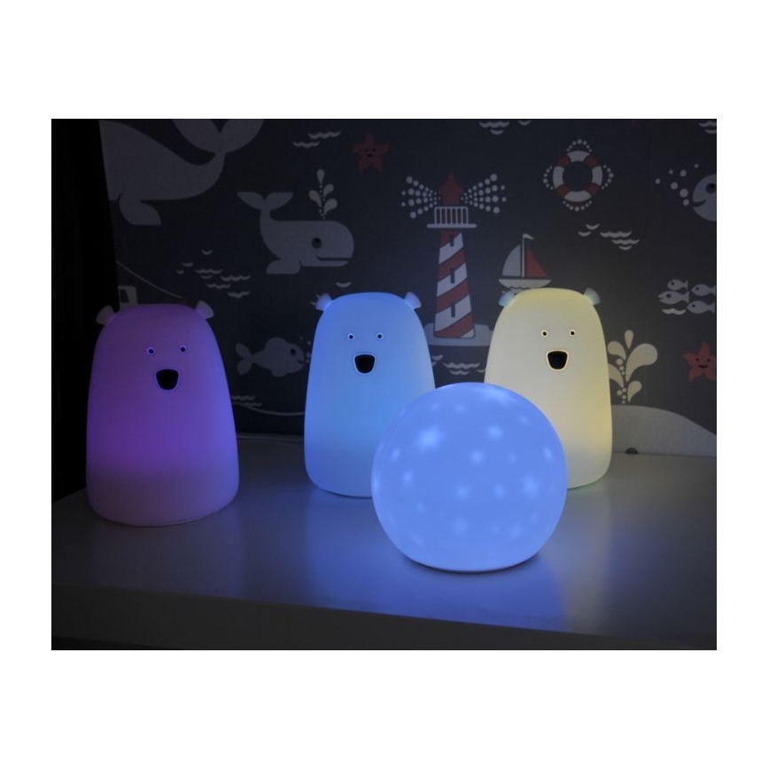 LED RGB Detská dotyková lampička BEAR LED/0,8W/5V ružová + USB