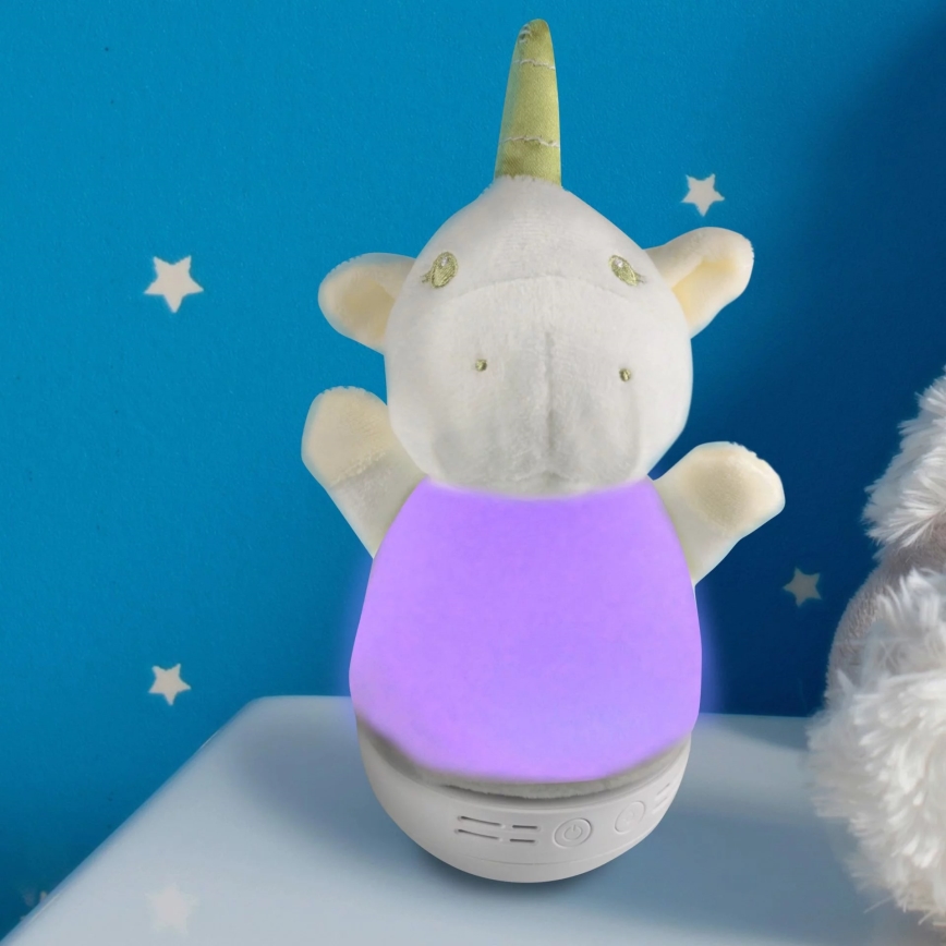 LED RGB Detská nočná lampička s melódiou 3xAAA/5V jednorožec