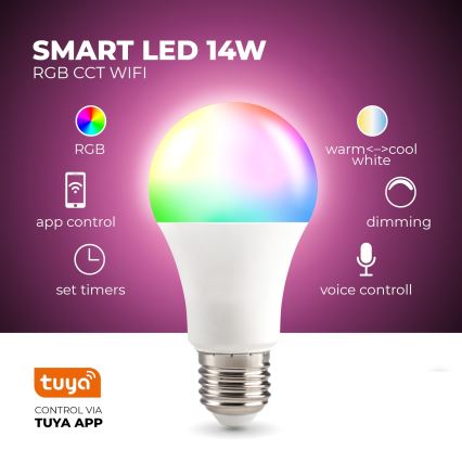 LED RGB Inteligentná stmievateľná žiarovka E27/9,5W/230V 2700-6500K Wi-Fi Tuya