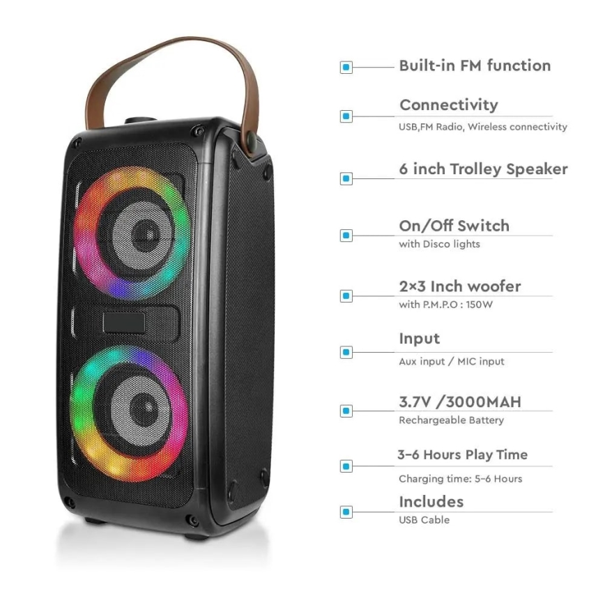 LED RGB Prenosný reproduktor 20W/5V