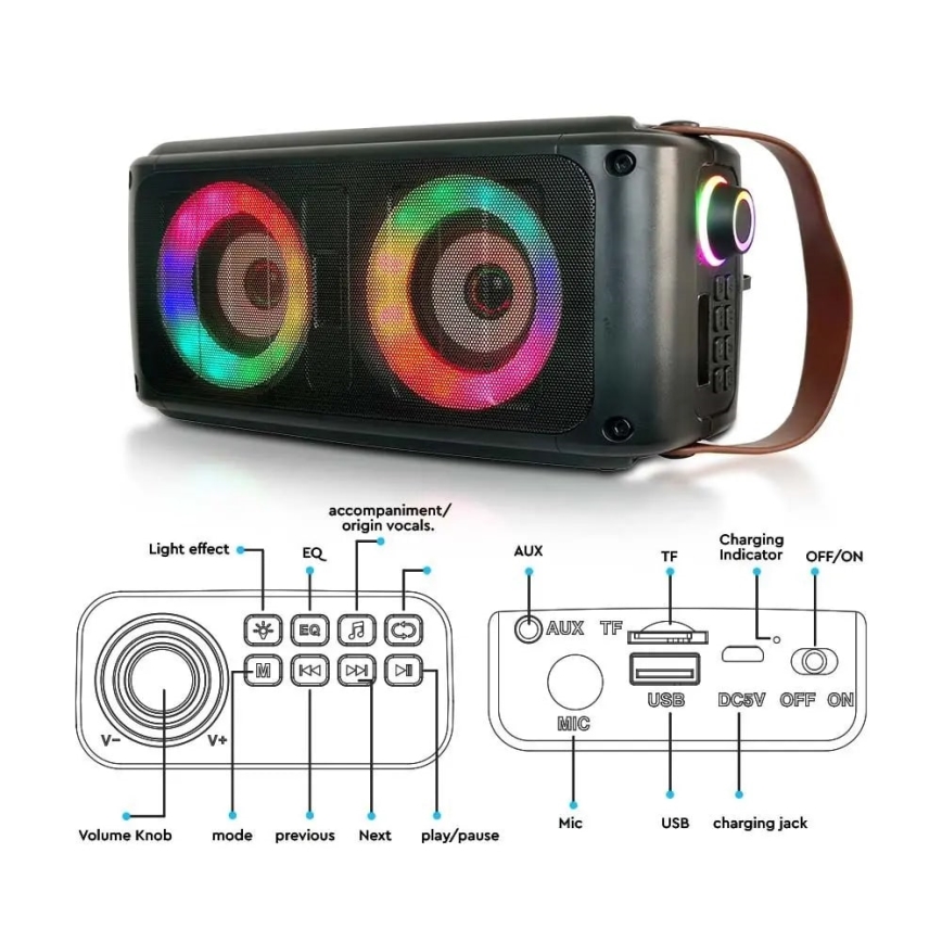 LED RGB Prenosný reproduktor 20W/5V