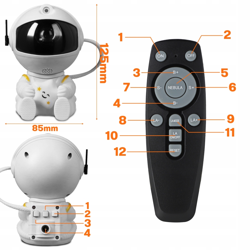 LED RGB projektor LED/5W/5V astronaut + diaľkové ovládanie