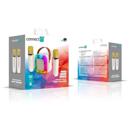 CONNECT IT CSP-1010-BG - LED RGB reproduktor s dvoma bezdrôtovými mikrofónmi, 5 W / 1200 mAh + 2× 400 mAh, krémová/zlatá