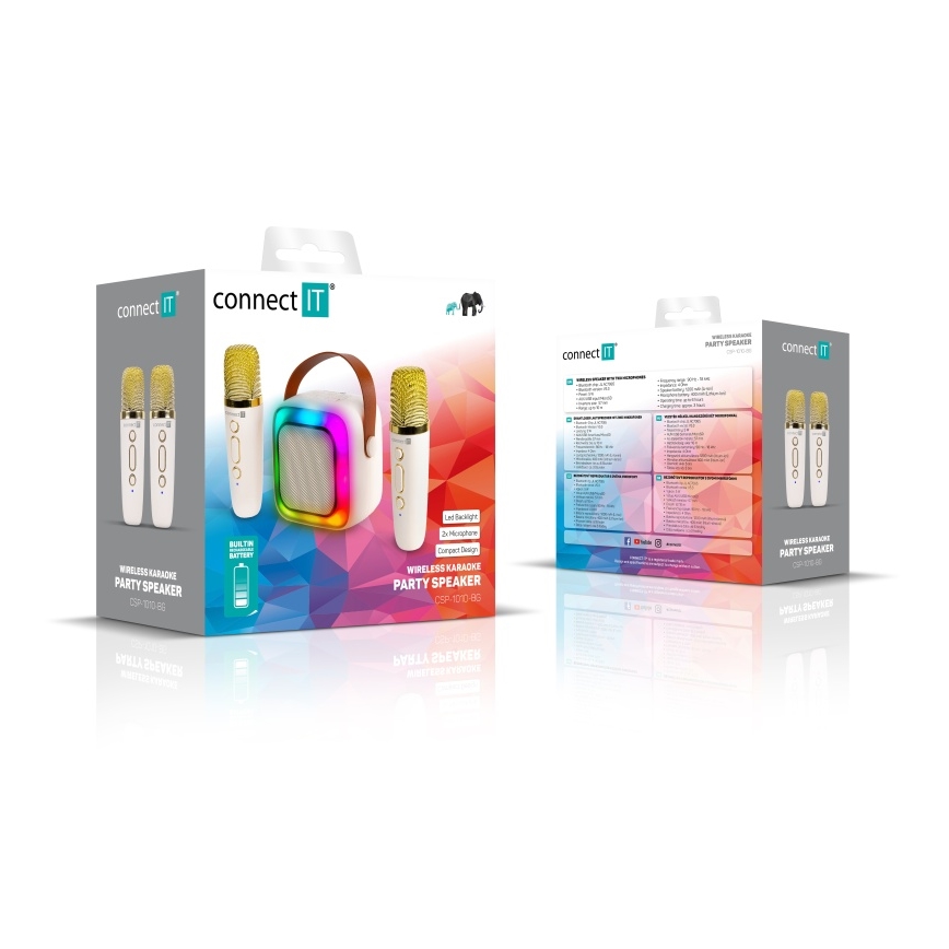 CONNECT IT CSP-1010-BG - LED RGB reproduktor s dvoma bezdrôtovými mikrofónmi, 5 W / 1200 mAh + 2× 400 mAh, krémová/zlatá