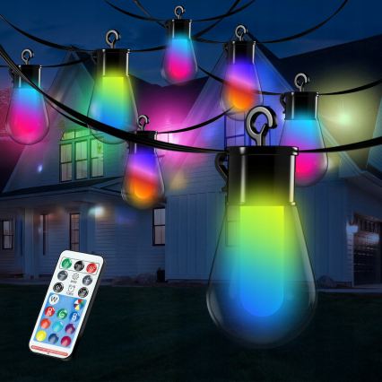 LED RGB stmievateľný solárny dekoratívny svetelný reťaz 15×LED/18 funkcií USB 6 m IP44 čierna + diaľkové ovládanie