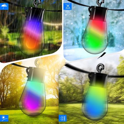 LED RGB stmievateľný solárny dekoratívny svetelný reťaz 15×LED/18 funkcií USB 6 m IP44 čierna + diaľkové ovládanie