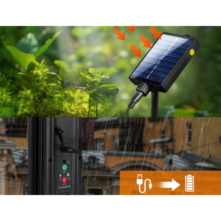 LED RGB stmievateľný solárny dekoratívny svetelný reťaz 15×LED/18 funkcií USB 6 m IP44 čierna + diaľkové ovládanie