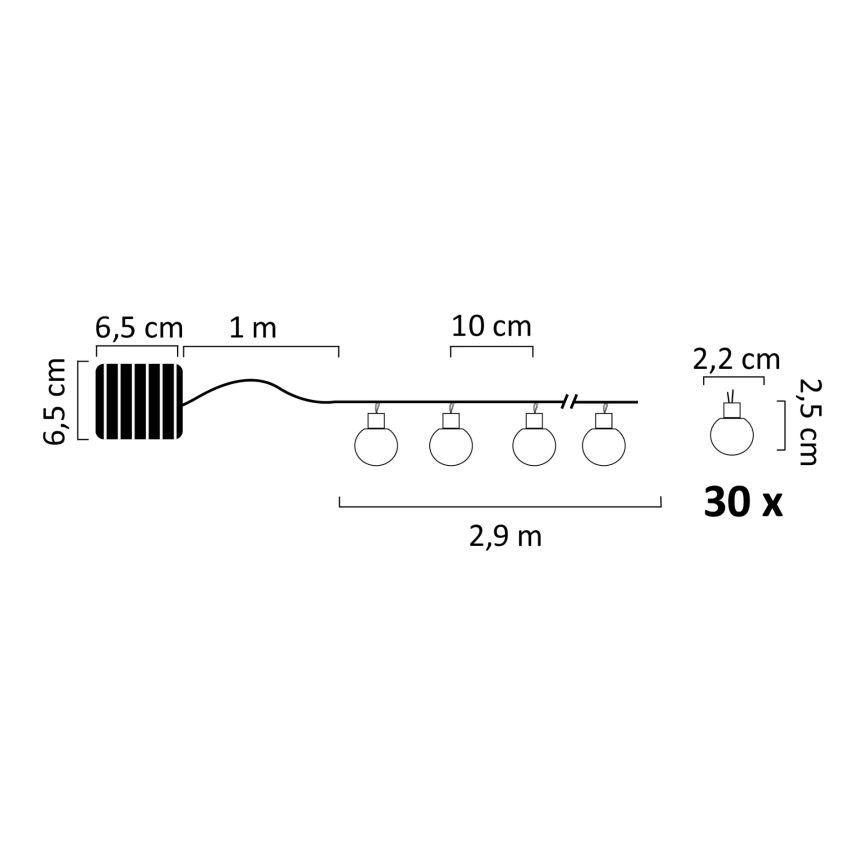 LED RGB Solárna reťaz PARTY 30xLED/1,2V 400 mAh 3,9 m IP44