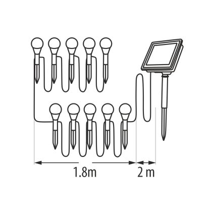 LED RGB Solárne svietidlo 10xLED/1,2V 300 mAh IP44 čierna