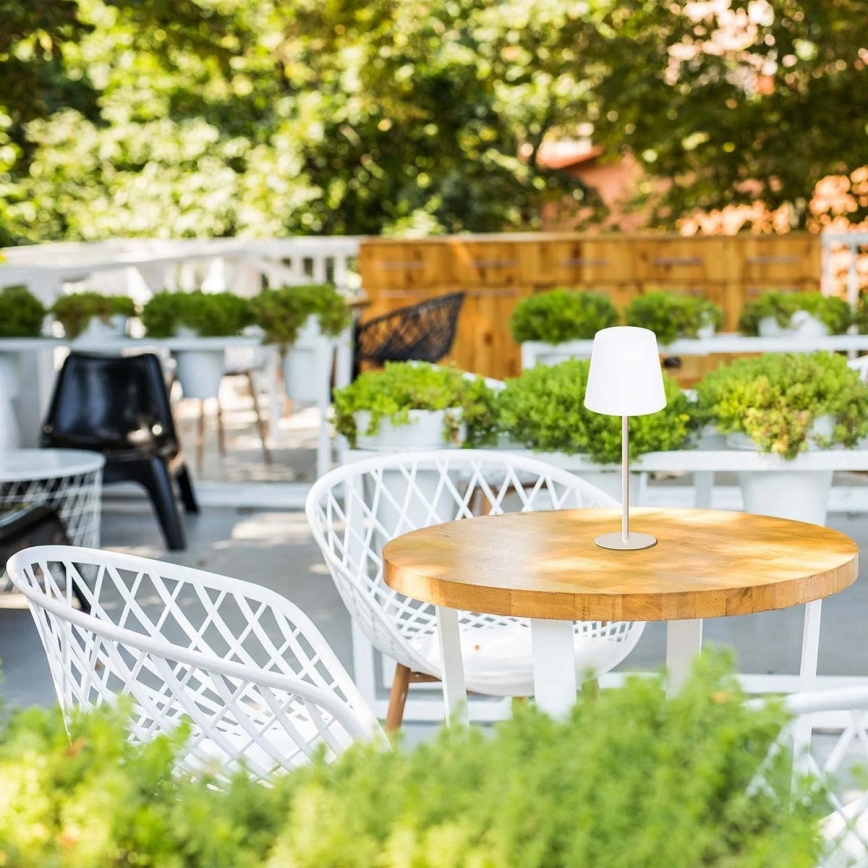 LED RGBW Stmievateľná dotyková vonkajšia stolová lampa LUCIA LED/2W/5V 1800/2700/6500K 3600 mAh IP44 béžová