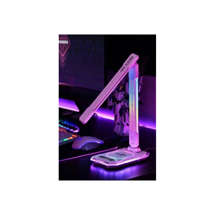 LED RGB Stmievateľná nabíjacia dotyková stolná lampa s bezdrôtovým nabíjaním LED/7,5W/5V 2700-5300K biela
