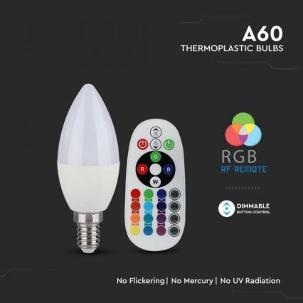 LED RGB stmievateľná žiarovka E14/3,5W/230V 6400K + diaľkové ovládanie