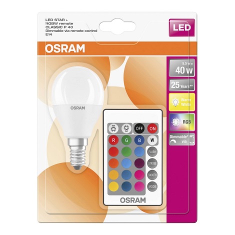 LED RGB Stmievateľná žiarovka E14/5,5W/230V 2700K - Osram