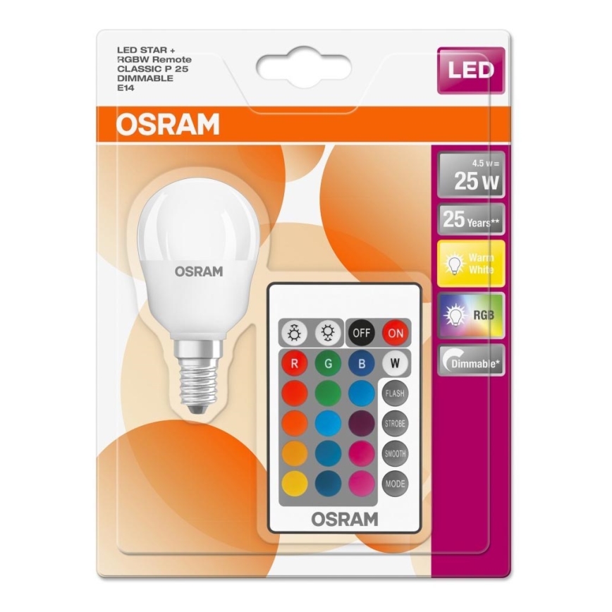 LED RGB Stmievateľná žiarovka RETROFIT E14/4,5W/230V 2700K + DO - Osram