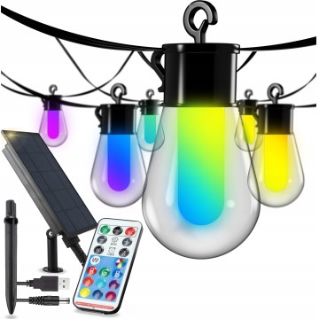 LED RGB stmievateľný solárny dekoratívny svetelný reťaz 15×LED/18 funkcií USB 6 m IP44 čierna + diaľkové ovládanie