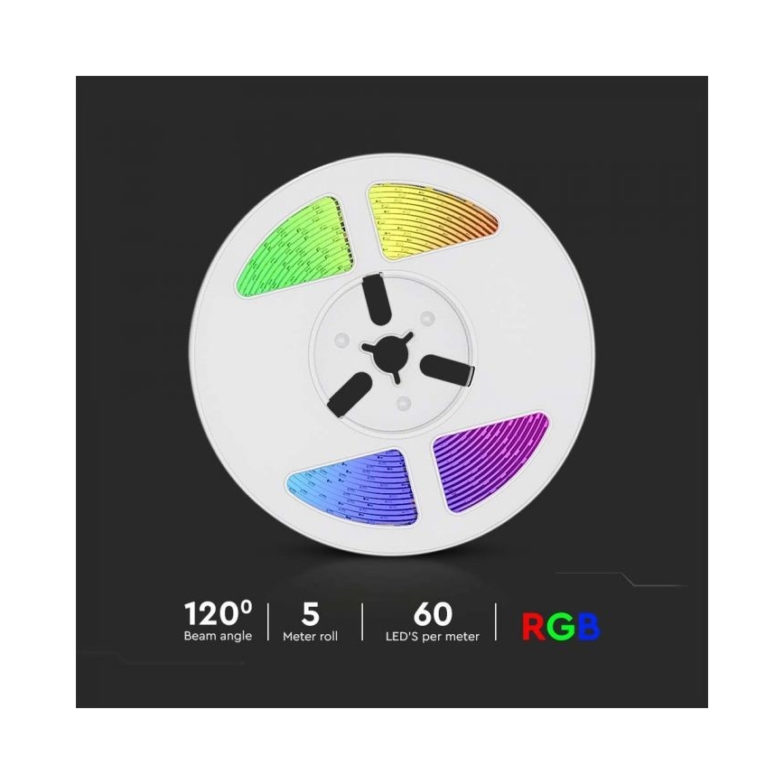 LED RGB Stmievateľný solárny pásik LED/1,2W/3,7V IP67 5m + diaľkové ovládanie