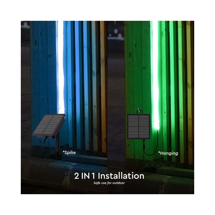 LED RGB Stmievateľný solárny pásik LED/1,2W/3,7V IP67 5m + diaľkové ovládanie