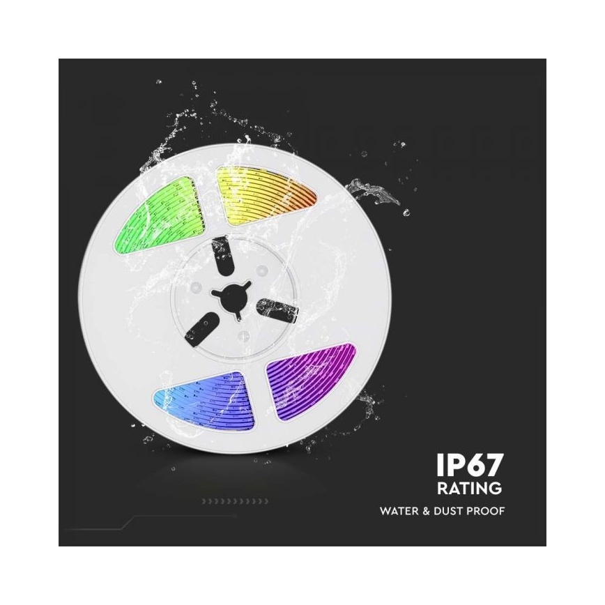 LED RGB Stmievateľný solárny pásik LED/1,2W/3,7V IP67 5m + diaľkové ovládanie
