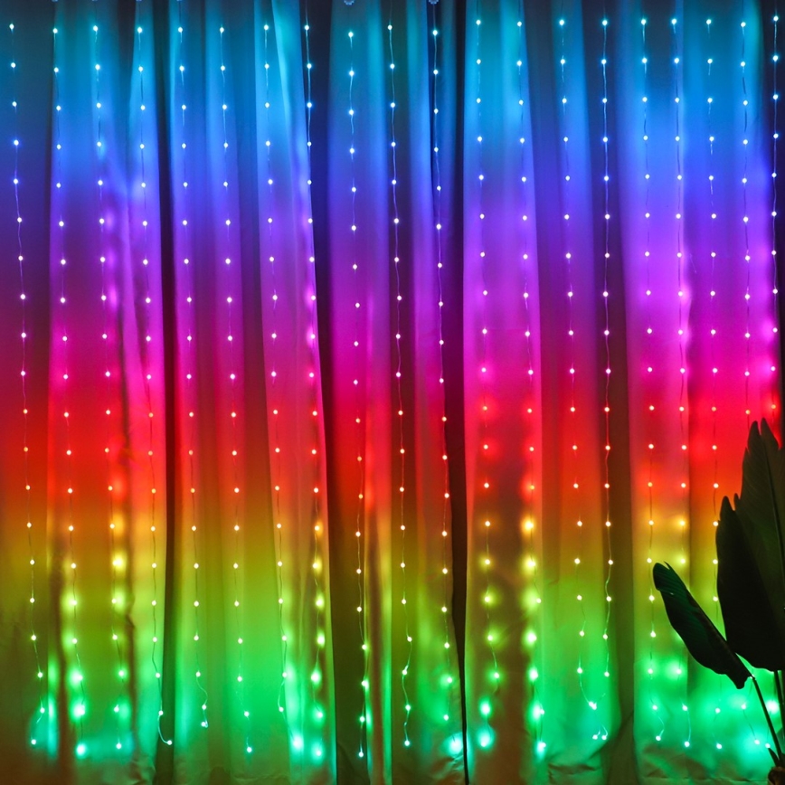 LED RGB Stmievateľný vianočný záves WIZARD 400xLED/USB 2x2m + diaľkové ovládanie