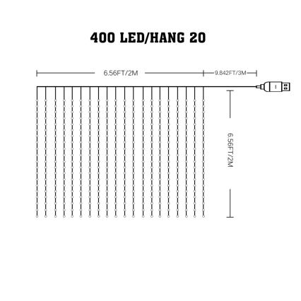 LED RGB Stmievateľný vianočný záves WIZARD 400xLED/USB 2x2m + diaľkové ovládanie