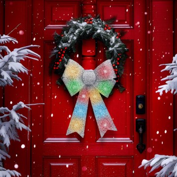 LED RGB vianočná dekorácia 11xLED/3xLR44 40x30 cm strieborná mašľa