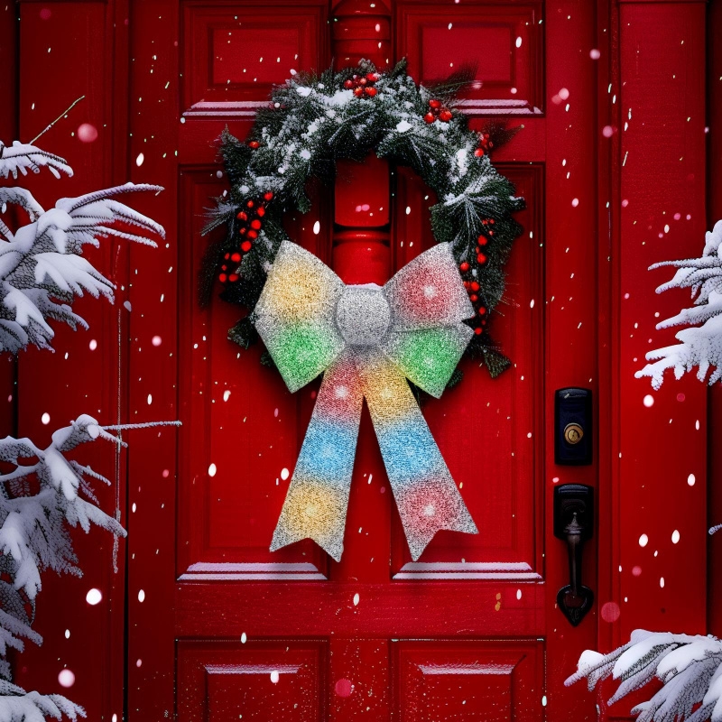 LED RGB vianočná dekorácia 11xLED/3xLR44 40x30 cm strieborná mašľa