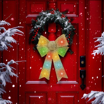 LED RGB Vianočná dekorácia 11xLED/3xLR44 40x30 cm zlatá mašľa