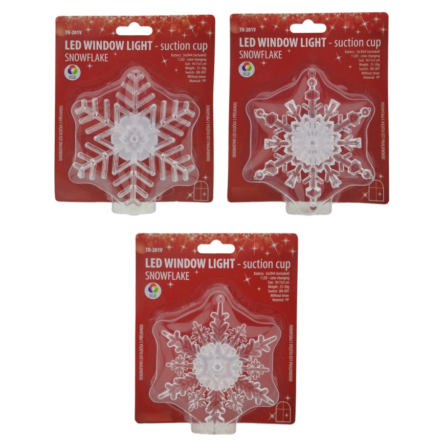 LED RGB vianočná dekorácia vločka s prísavkou LED/3xLR44