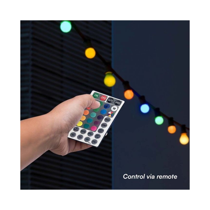 LED RGB Vonkajšia reťaz STRING 13 m 15xLED/0,5W/230V IP44 + diaľkové ovládanie
