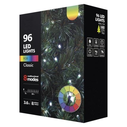LED RGB Vonkajšia vianočná reťaz 96xLED/8 funkcií 15m IP44