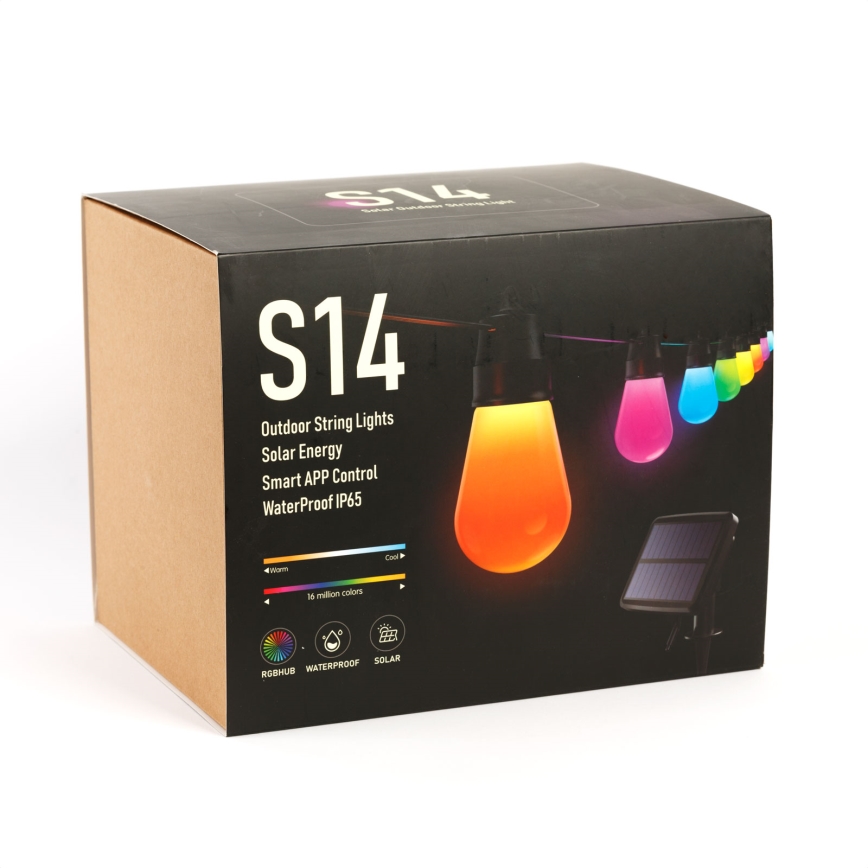 LED RGBIC stmievateľný solárny reťazec 30xLED/1,3W/3,7V 2200 mAh 14,37 m IP65 čierna + diaľkové ovládanie
