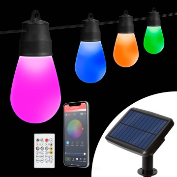 LED RGBIC stmievateľná solárna reťaz 15xLED/1,3W/3,7V 2200 mAh 8 m IP65 čierna + diaľkové ovládanie