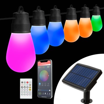 LED RGBIC stmievateľný solárny svetelný reťazec 30xLED/1,3W/3,7/5V 2200 mAh 14,37 m IP65 čierna + diaľkové ovládanie